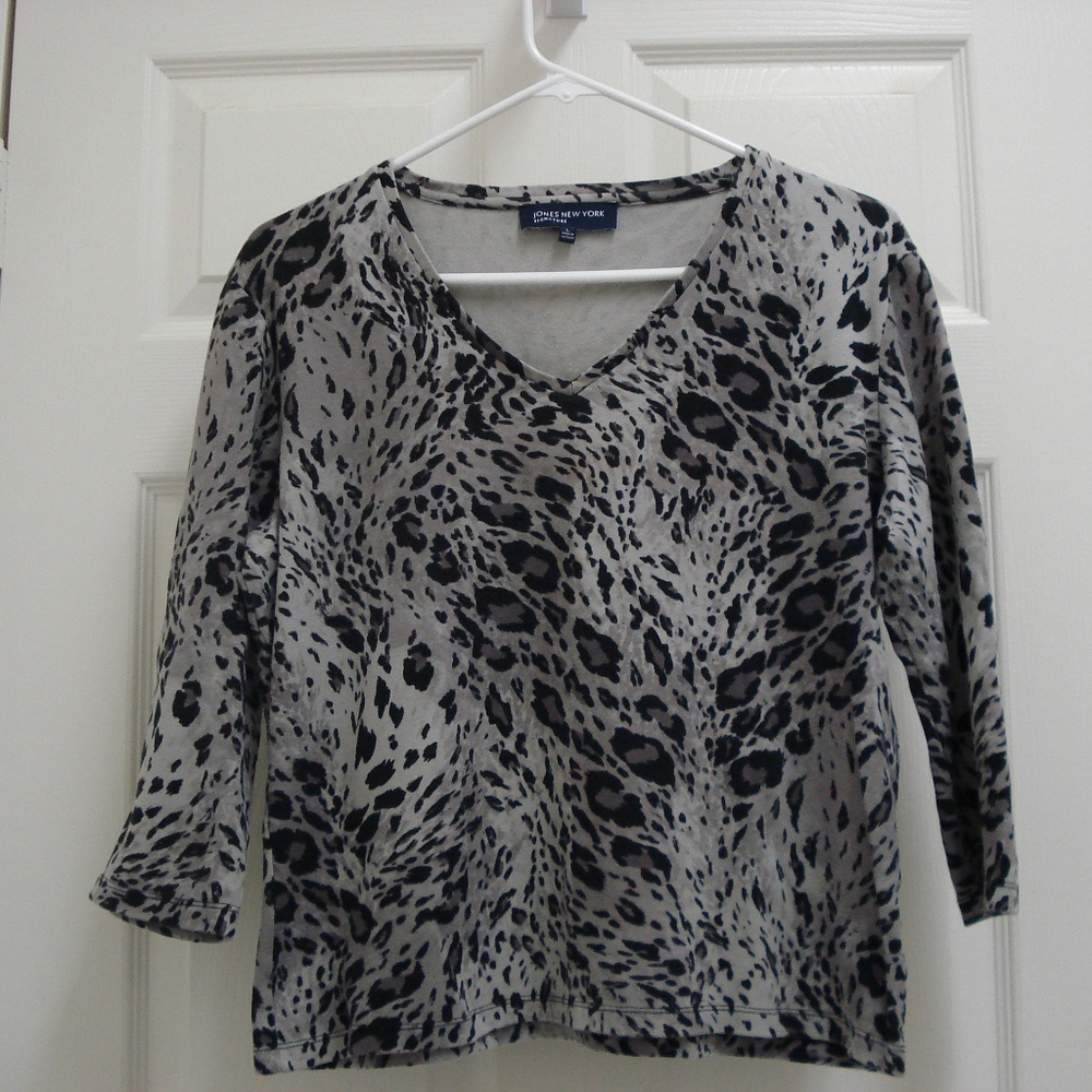 Jones NY Signature 3/4 Sleeve Animal Print Top Lrg